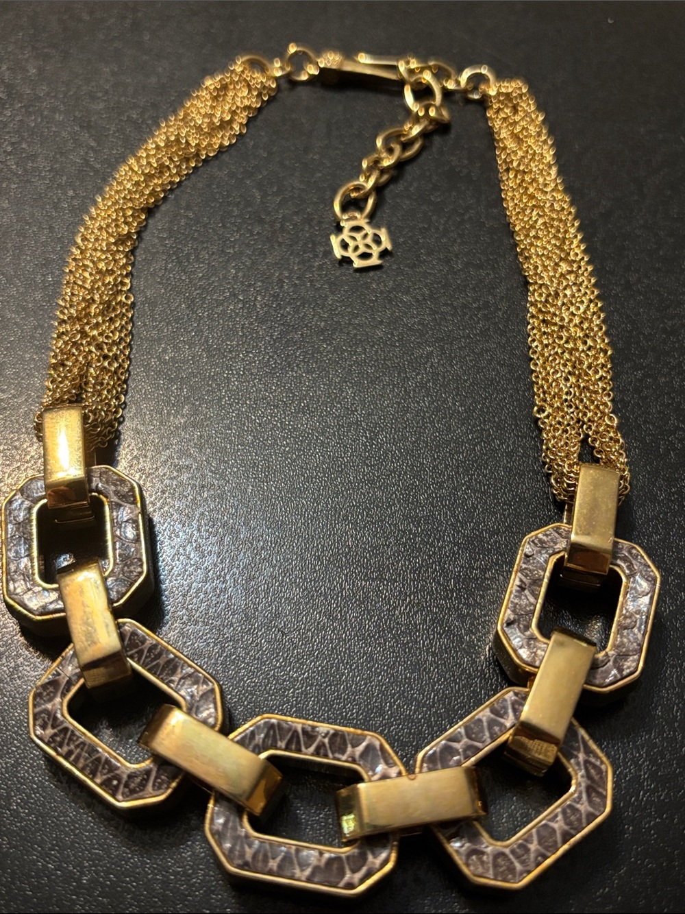 Ann Taylor Gold-Tone Linked Geometric Necklace Snake Skin Pattern